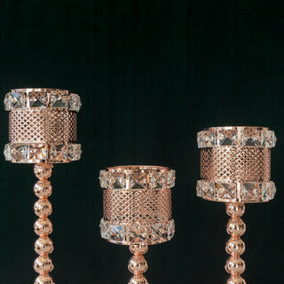 Rose Gold Acrylic Crystal Beaded Votive Candle Holders - Versatile and Luxurious