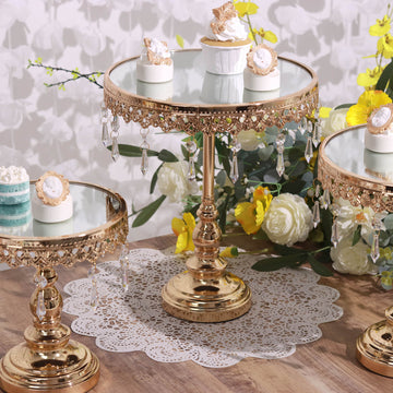 Set of 3 Metal Cake Stands Round Design with Mirror Top Gold - Dessert Display Stands for Events