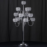 40inch 13 Arm Silver Metal Crystal Beaded Candelabra Candle Holders, Goblet Votive Candle Holders