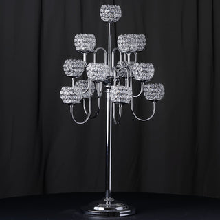 Create Unforgettable Moments with Silver Metal Crystal Beaded Candle Holders