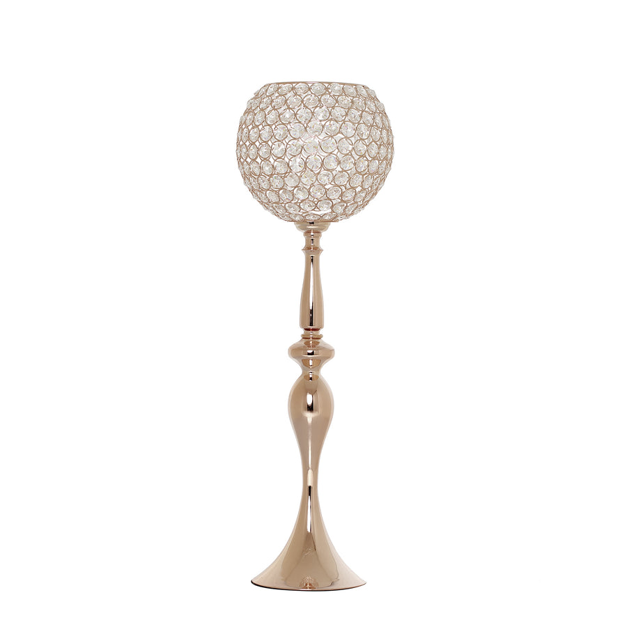 30inch Gold Metal Acrylic Crystal Goblet Candle Holder, Flower Ball Stand#whtbkgd