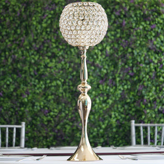 Add a Touch of Elegance with the 30" Gold Metal Acrylic Crystal Goblet Candle Holder
