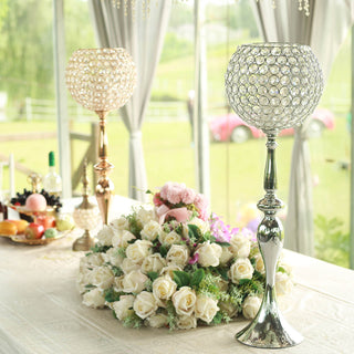 Stunning Silver Metal Acrylic Crystal Goblet Candle Holder