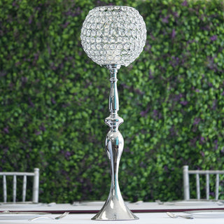 Elegant Silver Metal Acrylic Crystal Goblet Candle Holder