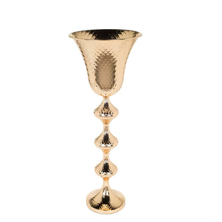 Elevate Your Event Decor with the 24" Gold Hammered Metal Trumpet Flower Stem Vase