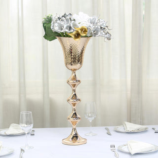 Make a Statement with the 24" Gold Hammered Metal Trumpet Flower Stem Vase