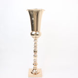 27inch Tall Gold Trumpet Metal Flower Vase, European Style Centerpiece - Square Base#whtbkgd