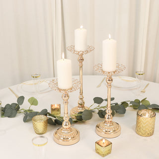 Create a Magical Ambiance with Gold Metal Crystal Beaded Candle Holders