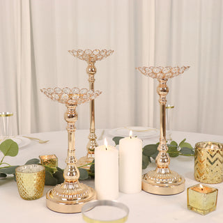 Add Elegance to Your Event with Gold Metal Crystal Beaded Candle Holders