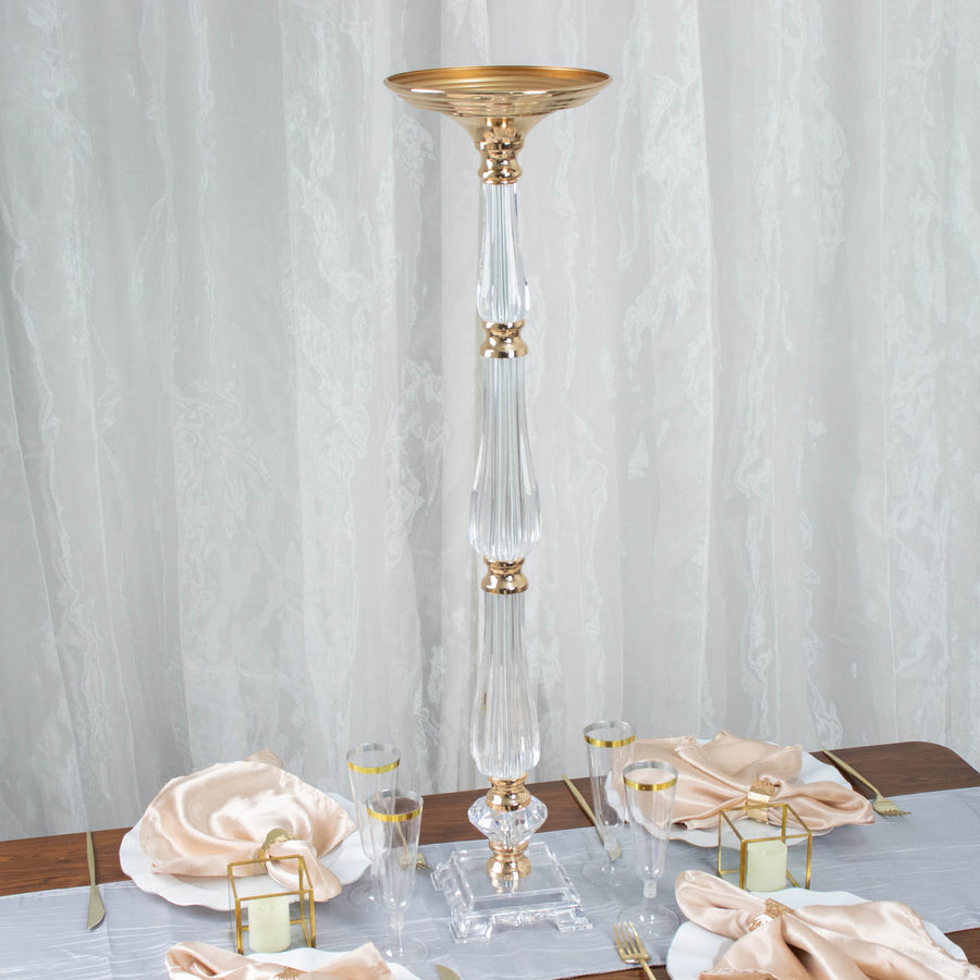 32inch Gold / Clear Acrylic Crystal Flower Bowl Pedestal Stand
