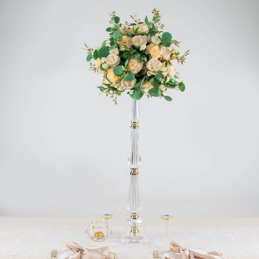 32inch Gold / Clear Acrylic Crystal Flower Bowl Pedestal Stand