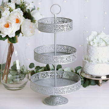 Metal Cupcake Stand 3-Tier Reversible Design Silver - Dessert Holder and Serving Tray 23"