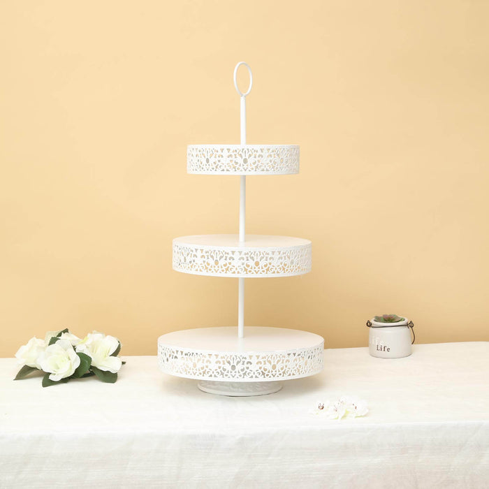 23inch Tall 3-Tier White Metal Reversible Cupcake Stand, Dessert Holder, Display Serving Tray