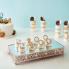 Set of 2 | Rose Gold Fleur De Lis Metal Rectangle Cake Stand, Dessert Riser Display with Mirror Top