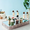 Set of 2 | Rose Gold Fleur De Lis Metal Rectangle Cake Stand, Dessert Riser Display with Mirror Top