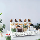 Set of 2 White Fleur De Lis Metal Rectangle Cake Stand, Dessert Riser Display with Mirror Top