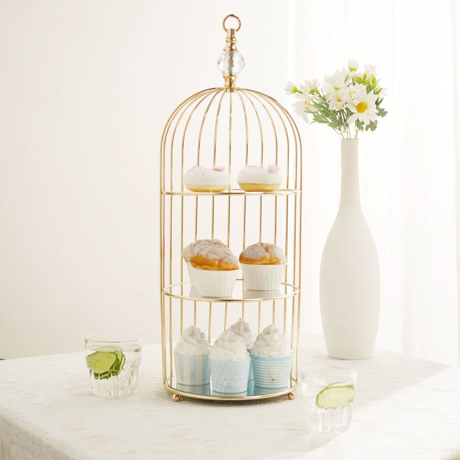 22inch Crystal Top 3 Tier Bird Cage Cupcake Cake Stand, Serving Tray With Option To Hang Mirror Base