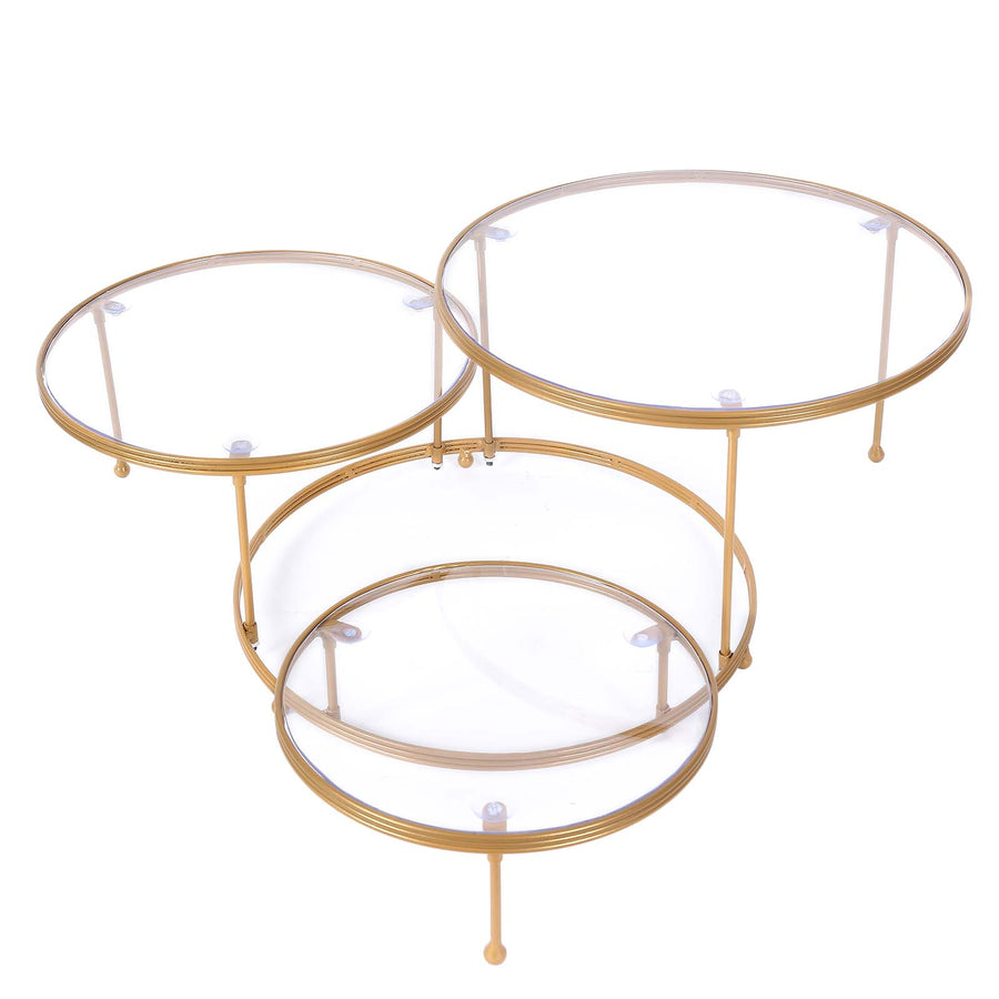 23inch 3-Tier Gold Metal Cake Stand With Clear Round Acrylic Plates#whtbkgd