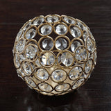 4inch Round Gold Crystal Beaded Metal Votive Tealight Candle Holder, Multipurpose Table Vase