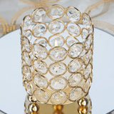 4inch Tall Gold Crystal Beaded Metal Votive Tealight Candle Holder, Multipurpose Table Vase
