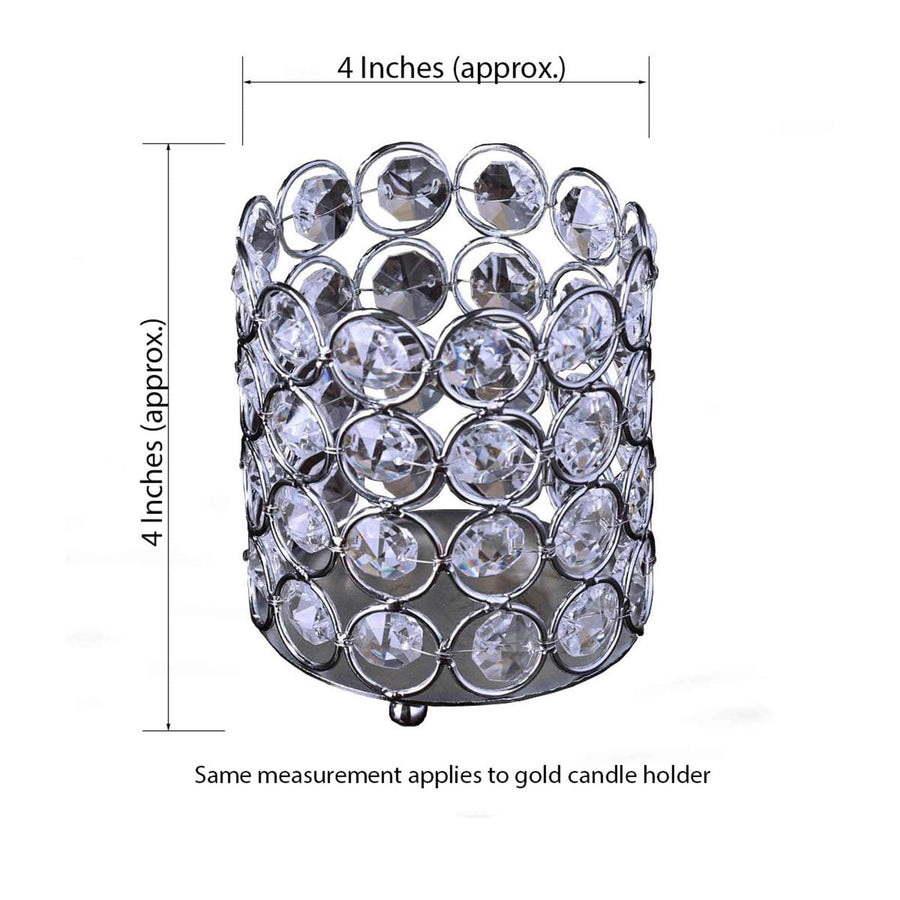 4inch Tall Silver Crystal Beaded Metallic Votive Tealight Candle Holder Multipurpose Table Vase