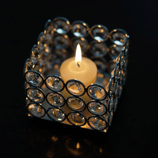 Add a Touch of Glamour with the Silver Metallic Square Votive Tealight Candle Holder
