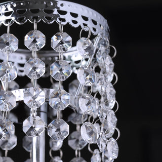 Create a Magical Atmosphere with the 8" Silver Crystal Beaded Chandelier Votive Pillar Candle Holder