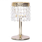 Gold Crystal Beaded Chandelier Votive Pillar Candle Holder, Metal Tealight Candle Stand#whtbkgd