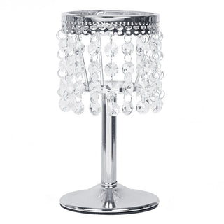 Create a Magical Atmosphere with the 8" Silver Crystal Beaded Chandelier Votive Pillar Candle Holder