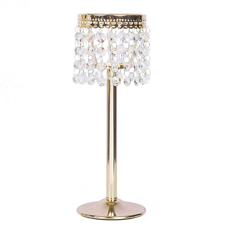 Gold Crystal Beaded Chandelier Votive Pillar Candle Holder, Metal Tealight Candle Stand#whtbkgd