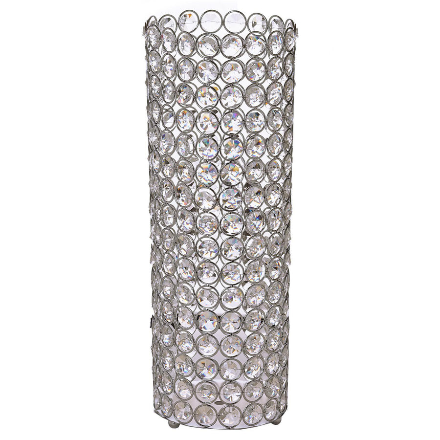 16inch Tall Metallic Silver Full Crystal Beaded Pillar Candle Holder Stand#whtbkgd