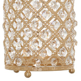 Gold Metal Crystal Beaded Pillar Votive Candle Holder Set, Multipurpose Crystal Flower Stem Vase