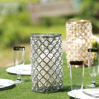 Add Elegance to Your Event with Metallic Silver Crystal Beaded Candle Holders
