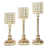 Set of 3 | White Pearl Beaded Gold Votive Candle Holders, Small Pillar Candle Stands