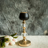 Set of 2 | Gold/Black Metal Crystal Lamp Tealight Votive Candle Holder - 7inch/11inch