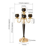 25inch Gold/Black 5 Arm Metal Tealight Votive Candelabra Candle Holder Centerpiece
