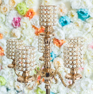 Create Unforgettable Moments with Gold Pearl Beaded Candelabra