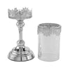 13inch Tall Hurricane Glass Pillar Candle Holder, Lace Design Votive Candle Stand - Antique Silver