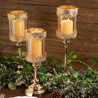 Antique Gold Hurricane Glass Pillar Candle Holders - Elegant and Versatile