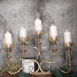Antique Gold Metal 5 Arm Pillar Candle Table Candelabra Hurricane Glass Votive Candle Holders