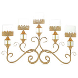 Gold Metal 5 Arm Pillar Candle Table Candelabra Hurricane Glass Votive Candle Holders#whtbkgd