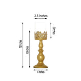 2 Pack 12inch Tall Antique Gold Lace Hurricane Glass Candle Holder Set, Pillar Votive Candle Holders