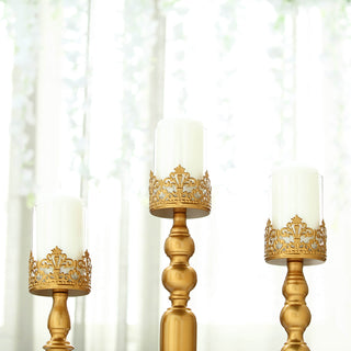 Create Magical Moments with Antique Gold Lace Hurricane Glass Pillar Candle Holders
