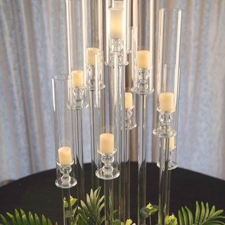 A Gift of Elegance: 47" Clear 10 Arm Crystal Cluster Round Taper Candelabra