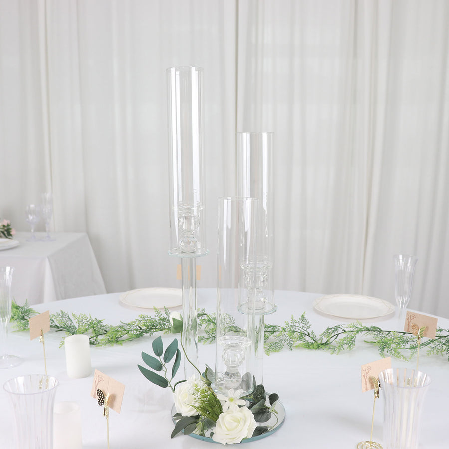 23inch Tall Clear 3-Arm Crystal Round Glass Taper Candle Candelabra
