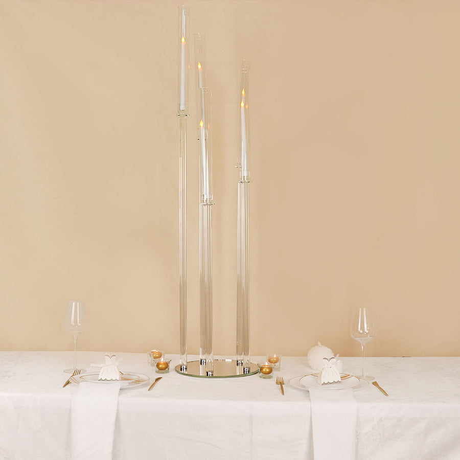 Round Cluster Taper Candelabra Candle Holders, Votive Pillar LED Candle Holders Round Mirror Base
