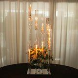 4.5ft Crystal 12-Arm Cluster Glass Taper / Pillar Square Candle Stand, Hurricane Candle