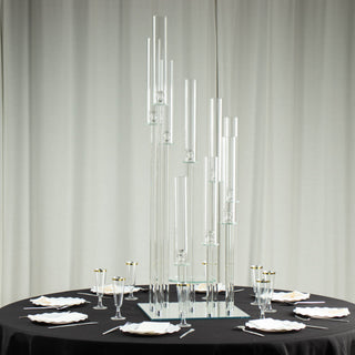 Elegant Crystal Clear 4ft 9-Arm Cluster Glass Taper Candle Stand