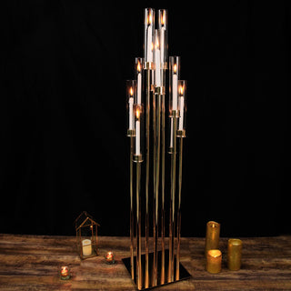 Add Elegance to Your Event with the 50" Gold 10 Arm Cluster Taper Candle Holder