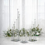 57inch Silver 12 Arm Cluster Taper Candle Holder With Clear Glass Shades Large Candle Arrangement